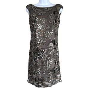 White House Black Market Floral Sequin Sheath Dress Gray Size 4 Holidays NYE NWT